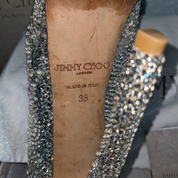 JIMMY CHOO – CUSTOM: SILVER STRASS CRYSTAL PLATFORM PUMP, Size 39 - Picture 7 of 12